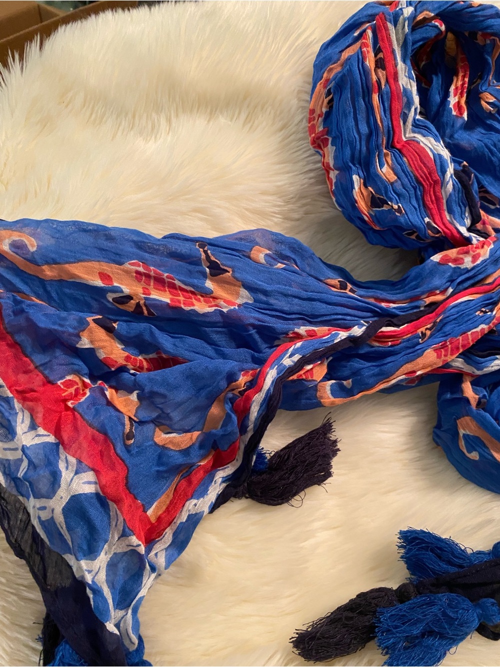 Crown & Ivy Blue Seahorse Tassel Scarf